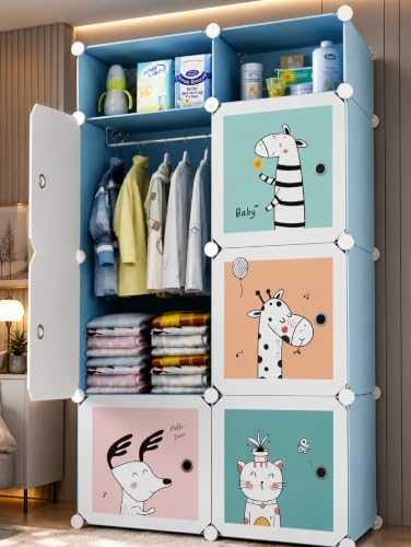 Image of EXVITO 6+2 Door Kids Plastic Wardrobe for Clothes, Foldable Plastic Almirah for Clothes, Collapsible Wardrobe for Storage, Baby Cupboard for Clothes, Storage Rack for Kids - Blue