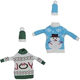 クリスマスワインボトルカバー 帽子 ハンドメイド ニットセーター風 ワインボトルドレス ダサセーター風 パーティー ホリデーデコレーション用 2点セット