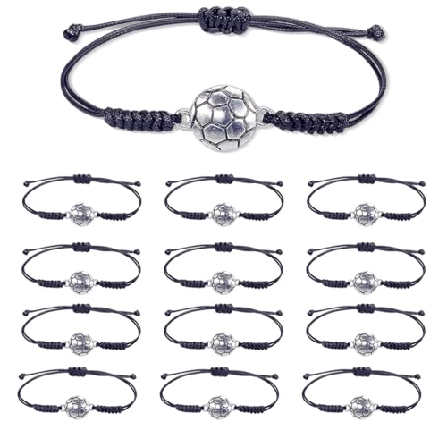 12 Pcs Braccialetti Calcio Bambini, Braccialetti Sportivi da Calcio Intrecciati, Bomboniere Sportive, Braccialetto Amicizia Regolabile, per Sport Feste Compleanno