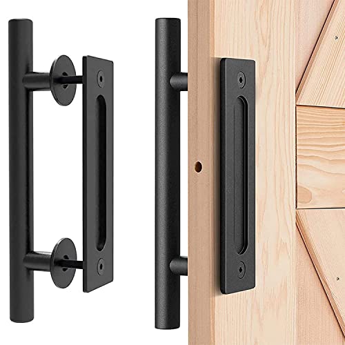 Hatriel 30 cm Manija de la Puerta de Granero, Manija de la Puerta Corredera, Tirador de Puerta Corredera de Acero al Carbono, Tirador de Puerta Corredera, para Puertas correderas de Madera Cover