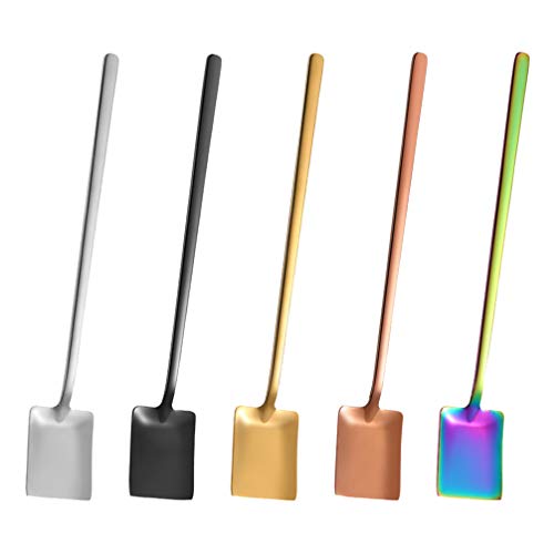 Colher em forma de pá de aço inoxidável Hemoton, 5 peças, mini colheres de chá de café, colher de aç