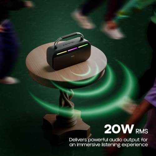 Image of Zebronics Sound Feast 45 Portable Bluetooth Speaker, 20W RMS, Up to 5h Playback, 6.6cm Driver, Deep Bass, 4 RGB Modes, BT v5.4, USB, mSD, TWS, Type-C Charging, Carry Handle (Black)