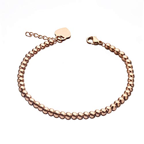 Preisvergleich Produktbild URBANHELDEN - Edelstahl Perlen Armband mit Herz Anhänger - Edelstahlarmband Perlenarmband - Damen Herzarmband - Damenarmband Schmuck - Rosegold