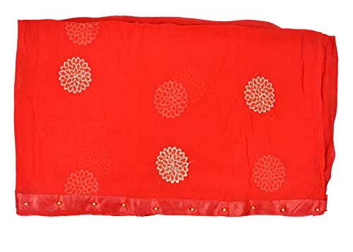 Image of YOUTHQUAKE Golden Floral Embroidery Work Chiffon Dupatta for Womens & Girls with Fancy Moti Lace