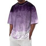 Mens Big and Tall Button Down Shirts, Men's Graphic Crewneck Tshirt Plus Size Short Sleeve Gradient Color Casual Tees Black Flannel Shirt for Men Camisas para (XL, Purple)