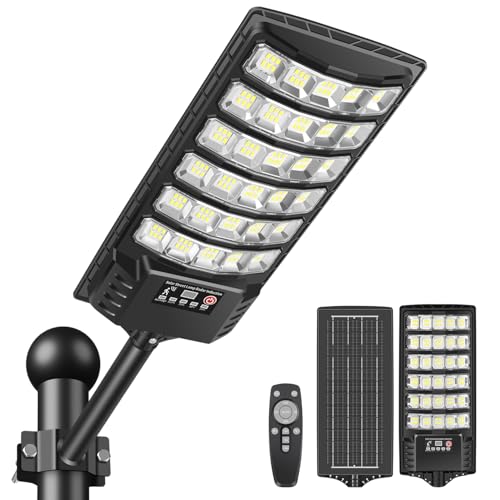PEAKRO Farolas Solares Exterior, 400W Potente Focos LED Solar con Control Remoto, IP66 Impermeable 6000K Luz Solar Exterior Sensor de Movimiento Lampara Solar Jardín para Garage Patio, 1 Pack