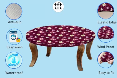 Image of The Furnishing Tree Round Elastic Fitted Center Tpoy Table Cover WxL 28x28 Inches Floral Pattern Red
