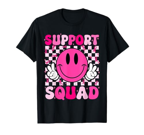 Groovy Breast Cancer Awareness Men Women Kids Support Squad T-Shirt