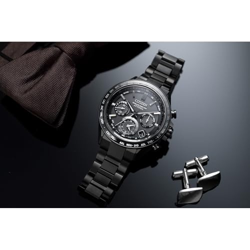 Image of CITIZEN Mens Eco-Drive Attesa Satellite Wave GPS Chronograph, Black Super Titanium with DLC Coated Case & Bracelet, Black Dial (Style: CC4055-65E)