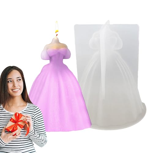 Stampo per candele in gonna 3D - Stampo in silicone per principessa per matrimonio, per cera, resina, gesso | Stampo per produzione di candele fai da te, Stampo elegante per torta per doccia nuziale