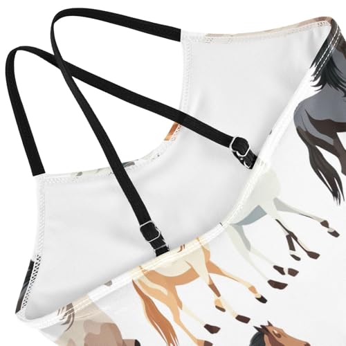 Cute Horse White Bathing Suits for Toddlers, Summer Swimsuits Girls, Beach Swimsuit4