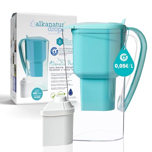 Alkanatur Alkaline Hydrogen Water Filter Pitcher - Removes Fluoride, Chlorine, Microplastics, PFAs, Lead - Activated Coconut Carbon, Ionizer, pH 9.5, Adds Magnesium