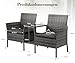 UDPATIO Gartenbank Wetterfest 2-Sitzer mit Integriertem Tisch, Polyrattan Sitzbank mit Stauraum, BalkonBank Sitzgruppe Outdoor Gatten, Grau