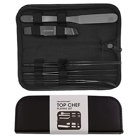 CREATIVECHEF Professional Chef Plating Kit, 5 Piece Culinary Plating Set, Silver, Stainless Steel (5 Piece, Silver) (Black) Cover