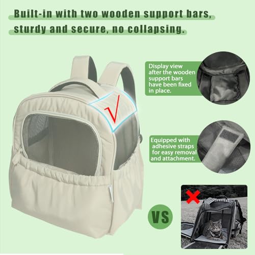 Haustier Rucksack für Kleine Hunde & Katzen bis 5 kg – Modischer Katzenrucksack Gepolsterter Hand- & Schulter-Tragebeutel, LTragbare und Faltbare Hundetasche, Atmungsaktiv (Beige)