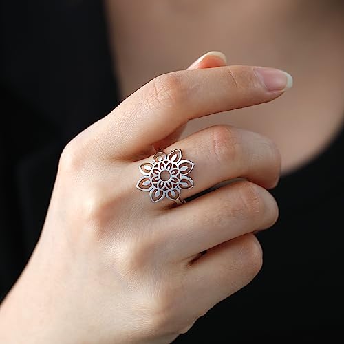 Women's Gold Plated Stainless Steel Filigree Lotus Flower Ring, Statement Jewelry for Wedding, Engagement4