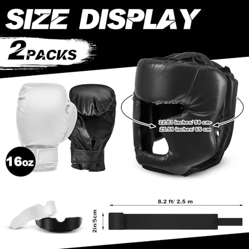 Image of Kanayu 14 Pcs Boxing Gloves and Headgear Set for Beginners Youth 16 Ounce Boxing Gloves Headgear Helmet Hand Wraps Mouth Guards Equipment for Beginners Training Equipment Gifts