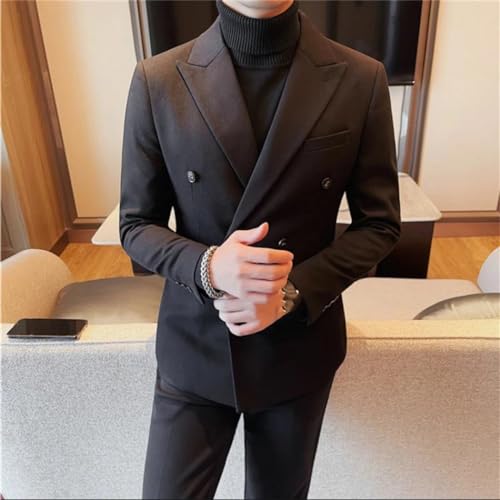 Men Spring Double-Breasted Blazer Jacket Business Formal Wear Slim Fit Casual Tuxedo Suit Coats2