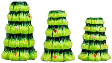 Christmas Tree Candle Holders Set of 3 – Ceramic Taper Candle Holder for Holiday Table Decor, Festive Christmas Tree Shape in 3 Sizes, Perfect for Mantel & Centerpiece Display