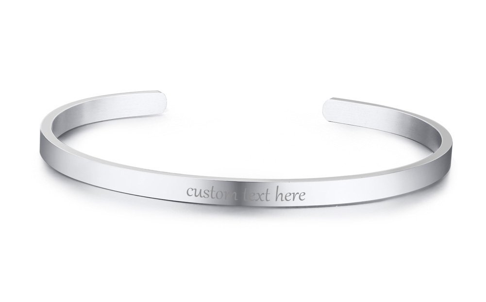 VNOXCustomized Custom Steel Stacking Brazalete de Acero Inoxidable Pulsera Amistad Joyería para Las Mujeres, Grabado Gratuito
