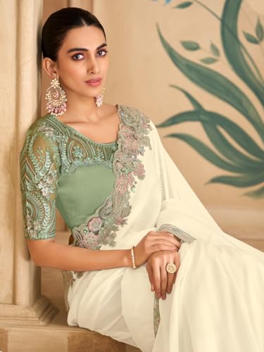 Image of AKHILAM Women's Satin Sequence Embroidery Saree With Unstitched Blouse Piece(SNDLWOD1601 TFH Parent)