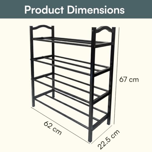 Image of Abja Novelties (Popular Rack in Us Market 4-Tier Expandable Heavy Duty Shoe Rack, Adjustable Shoe Shelf Storage Organizer Metal Free Standing Home Shoe Rack (4 Tier, Black), 23X85.5X69 Cm