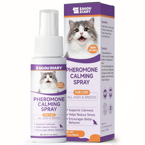 Eagou Diary Katzen beruhigungs Spray mit Pheromonen, Beruhigungsspray mit felinen Gesichtspheromonen gegen Stress, Aggression, Angst, Kämpfe, Miauen, Umzug, Reisen, Sprüh es auf die Katze