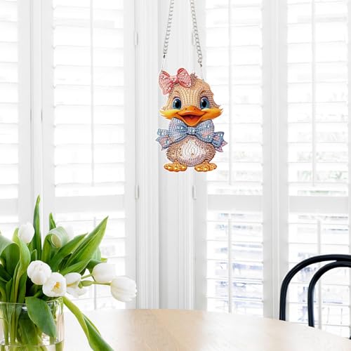 Image of Duck Animal Diamond Painting Hanging Kit - DIY Acrylic 5D Special Shaped Diamond Art Pendant Ornament Board for Wall, Door Garden Decoration, Handmade Craft Kit Gift for Adults and Beginners