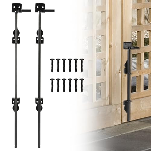 Image of 36 inch Heavy Duty Cane Bolt, Double Gate Latch with Black Finish, 2 Way Gate Drop Rod for Wood PVC Vinyl Metal Fences Gates, Double Doors-2 Pack