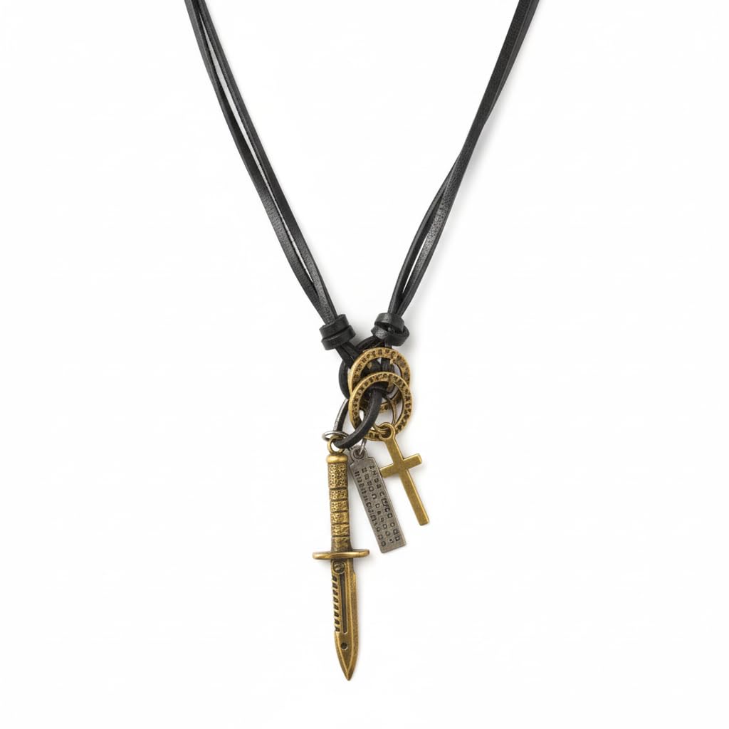 the men thing KNIGHT GOLDEN SWORD – 2.5-Inch Pure Stainless Steel Pendant with Adjustable Leather Rope for Men & Boys-picture-20