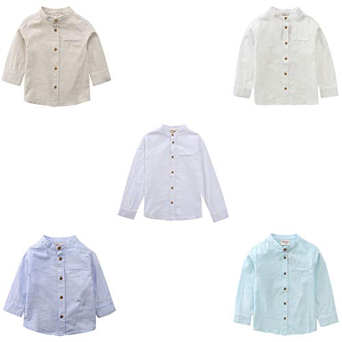 Image of MOMOLAND Little Big Boys Long Sleeve Woven Cotton Button Down Linen Design Shirt Solid Printed
