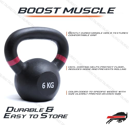 Image of TAURAS Kettlebell, 6KG Kettle Bell, Cast Iron Kettlebell, Kettlebells Weight, Kettlebells for Home Gym