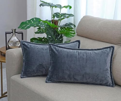 Image of RD TREND Velvet 250 GSM Rectangular 18x 28 Inches Cushion Covers Set of 2 | Throw Pillow Covers for Sofa, Bed & Living Room | Perfect for Home Decor Solid Grey