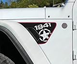 Skull Daddy Graphics 1941 Distressed Military Star Fender Vent Decals to fit Jeep Wrangler Gladiator Rubicon JL JT 2018-2026 (2 Color Matte Black/Rubi Red)