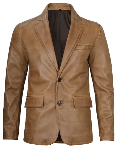 Image of fjackets Mens Leather Jacket - Real Lambskin Leather Blazer, Notched Collar Sport Coat for Men