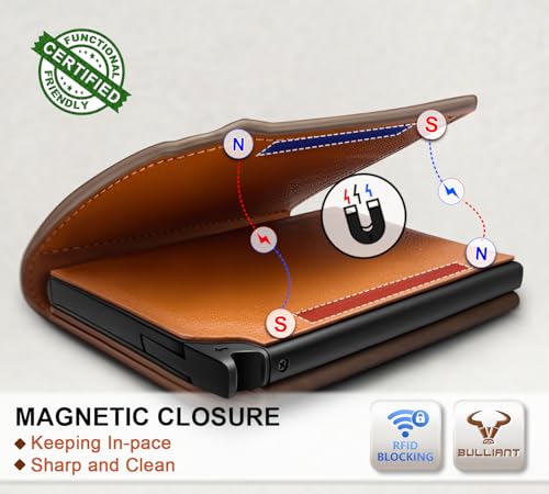 Image of BULLIANT Men Wallet Leather Wallet Card Holders Money Clip for Men 10Cards-Magnetic Flip on Metal Case