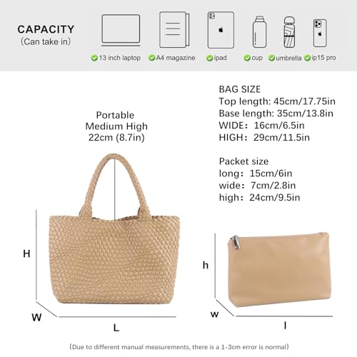 Image of Woven Tote Bag Womens Purse Vegan Leather Shoulder Handbags Fashion Summer Beach Tote Bags Large Travel Totes