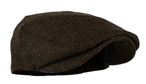 Image of Wonderful Fashion Men's Classic Herringbone Tweed Wool Blend Newsboy Ivy Hat (Large /X-Large, Charcoal)