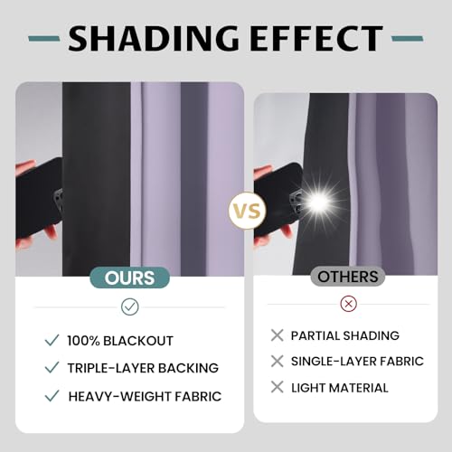 Image of COSVIYA 100% Lilac Blackout Curtains for Living Room 96 Inches Length | Room Darkening Light Blocking Drapes for Bedroom, Grommet Thermal Insulated Window Panels with Black Liner, W52xL96,2 Panels