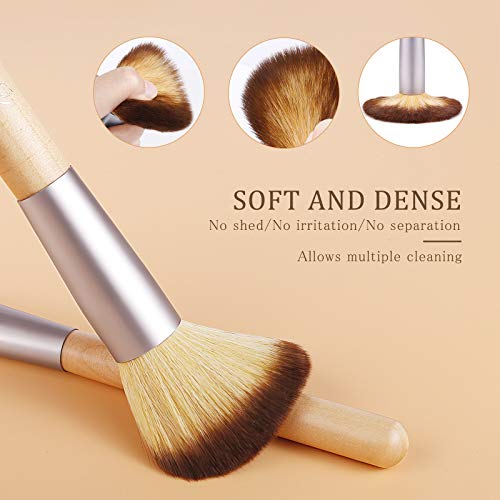 BESTOPE Makeup Brushes 17Pcs Bamboo Handle Makeup Brush Set with 1 Pcs Silicone Face Mask Brush&1 Makeup Sponge&1 Brush Cleaner Premium Synthetic Concealers Foundation Eye Shadows Make Up Brush Kit