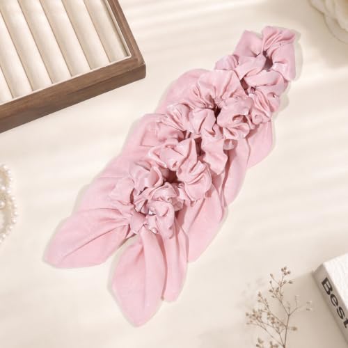Image of 12 PCS Bow Hair Scrunchies Bunny Ears Silk Scrunchies Hair Ties Bobbles Elastic Hair Ties Ropes Ponytail Holder Hair Accessories for Women