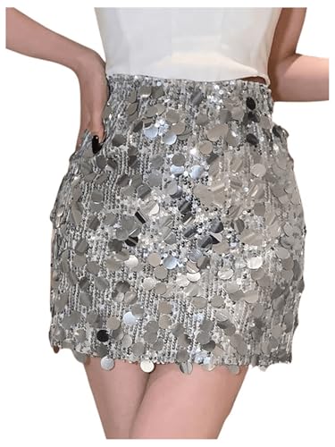 Floerns Women's Sequin High Waist Glitter Mini Skirt Straight Leg Party Pencil Skirts4