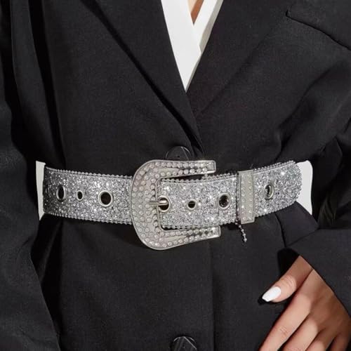 Cowgirl Belts for Women Bling Belt Silver Rhinestone Western Belt for Jeans Pants4