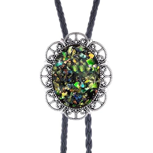 Image of Jeilwiy Bolo Tie for Men Real Stone Westwern Cowboy Ties Silver Bolos Women Leather Necktie Gift for Birthday Christmas