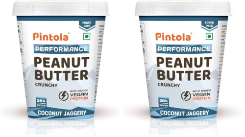 Image of Pintola Coconut Jaggery Performance Series Peanut Butter (Crunchy) - 1kg | Vegan Protein | 28% Protein | High Protein & Fiber (Pack of 2)