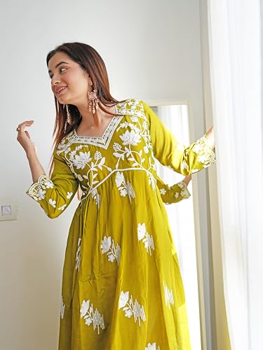 Image of EthnicJunction Women's Silk Blend Regular Fit Chikankari Embroidered Naira Cut Kurta