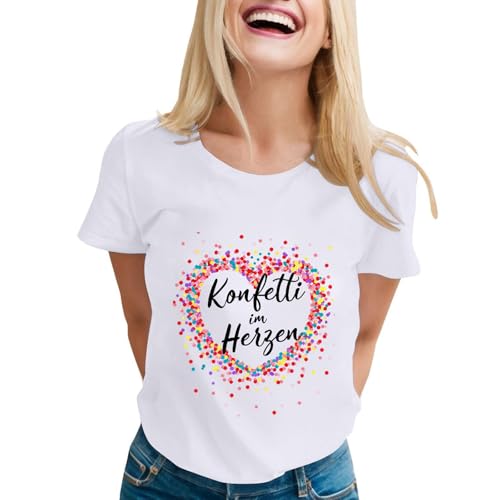 Konfetti im Herzen T-Shirt Damen - Lustiges Karneval Fasching Kostüm für Frauen buntes Herz Design für Fastnacht Party oder als witziges Outfit