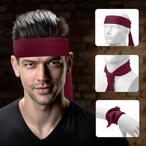 PAROPKAR Ninja Karate Sweat Wicking Sports Headband, Running, Tennis, Gym Yoga Workout, Soccer Adjustable Ties Headband for Men Women (Wine) - Image 3