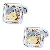 Tateossian Men's Silver Square Mechanical Gear Cufflinks, Unique Designer Cuff links
