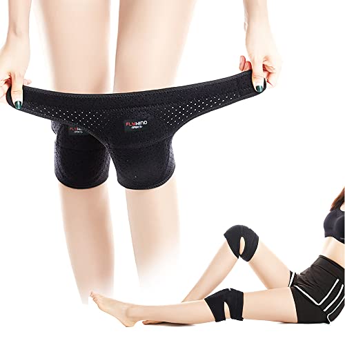 FLYWIND Genouillère de Protection Sport Ajustable，Genouillère Neoprene Respirant pour Danse Yoga Courir, Attelle Rotulienne du Genou en EVA Stabilisateurs pour Musculation pour Femme Homme-Noir-S/M
